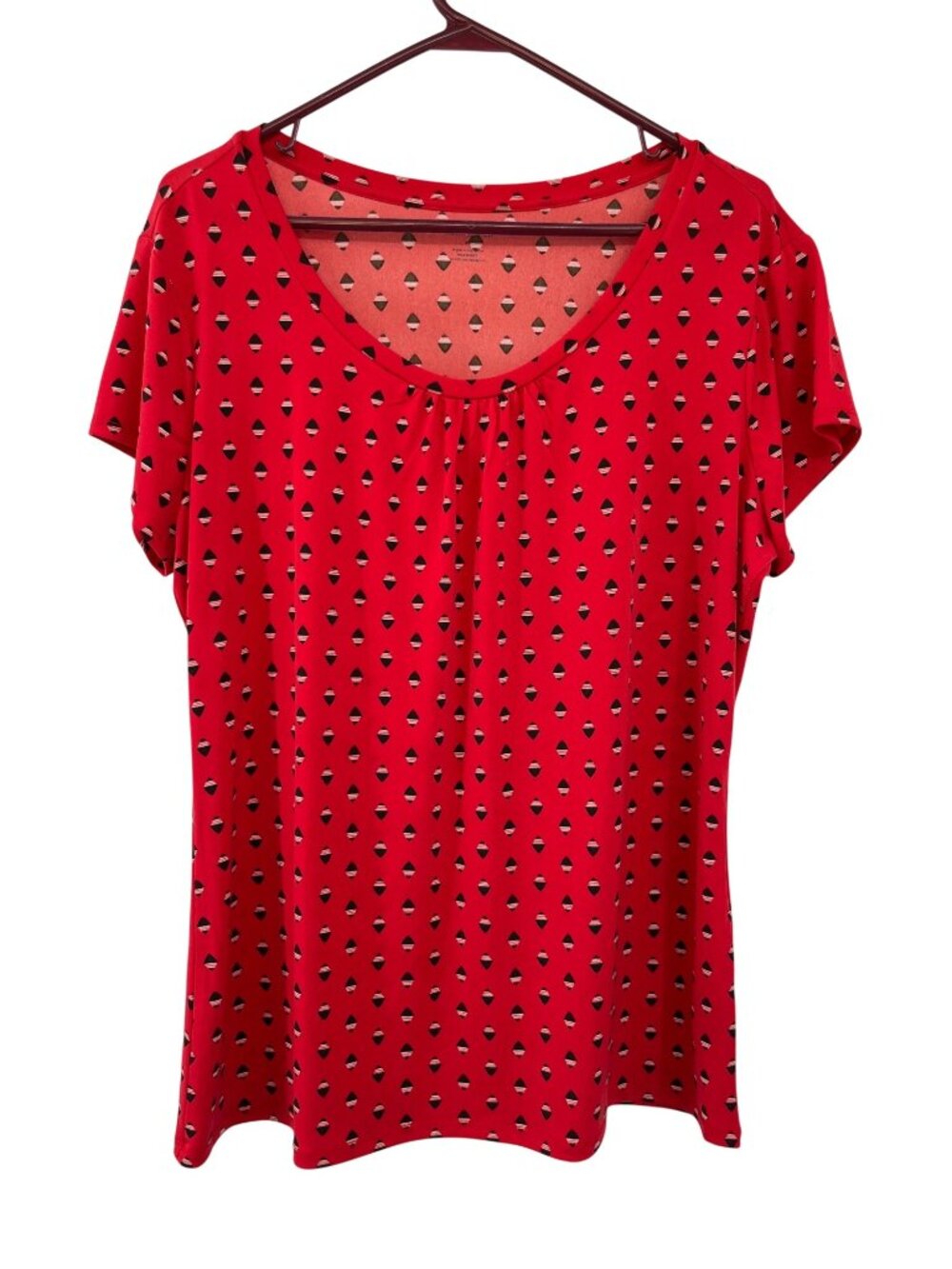Worthington Red Black Blouse Womens XL Stretch Pullover Used
